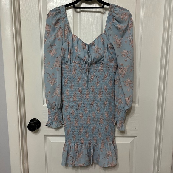 Cistar New York All Over Smocked Floral Mini Dress Peasant Blue NWT Size small - Picture 3 of 8